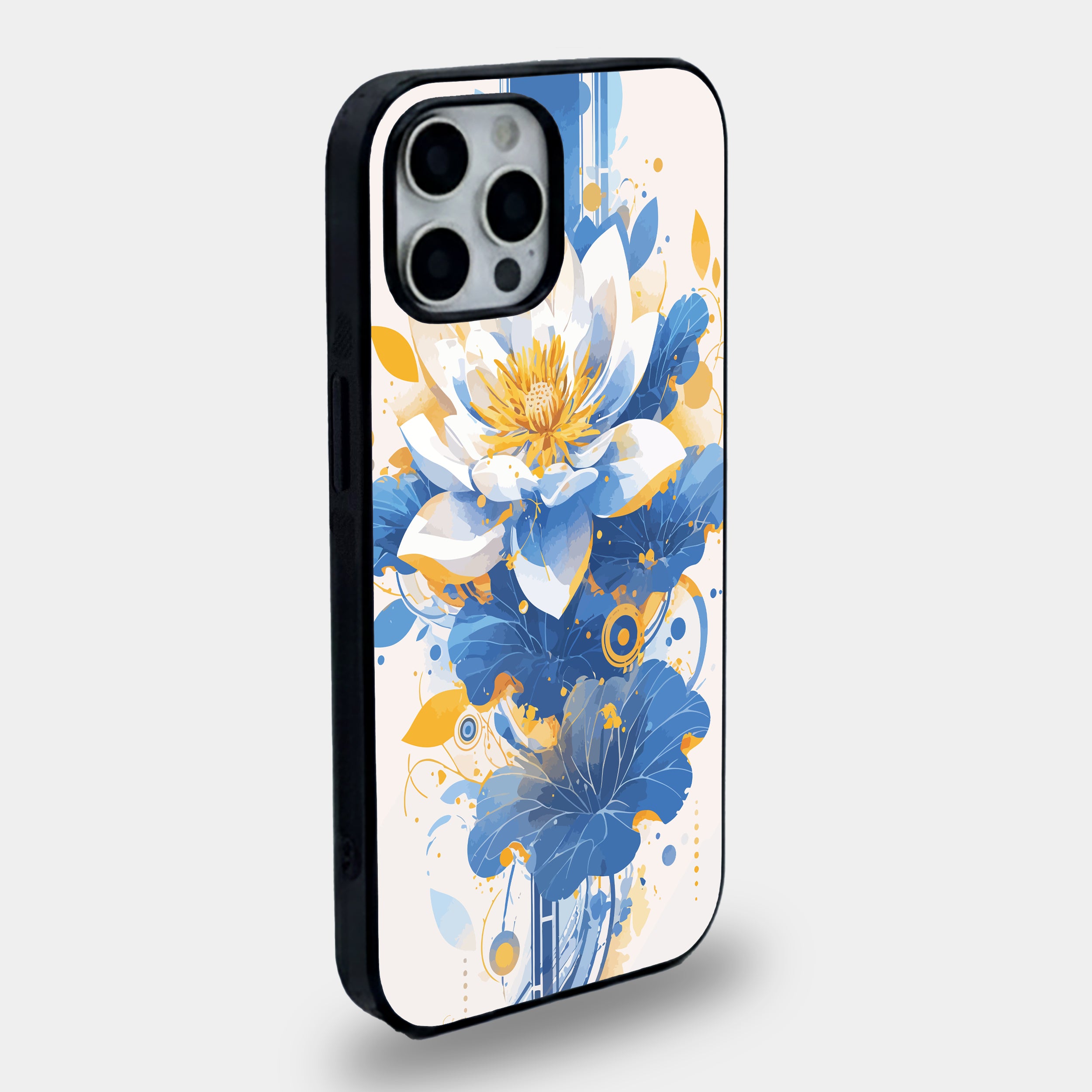 Azure Bloom Floral Abstract | Premium Glass iPhone Mobile Cover Case