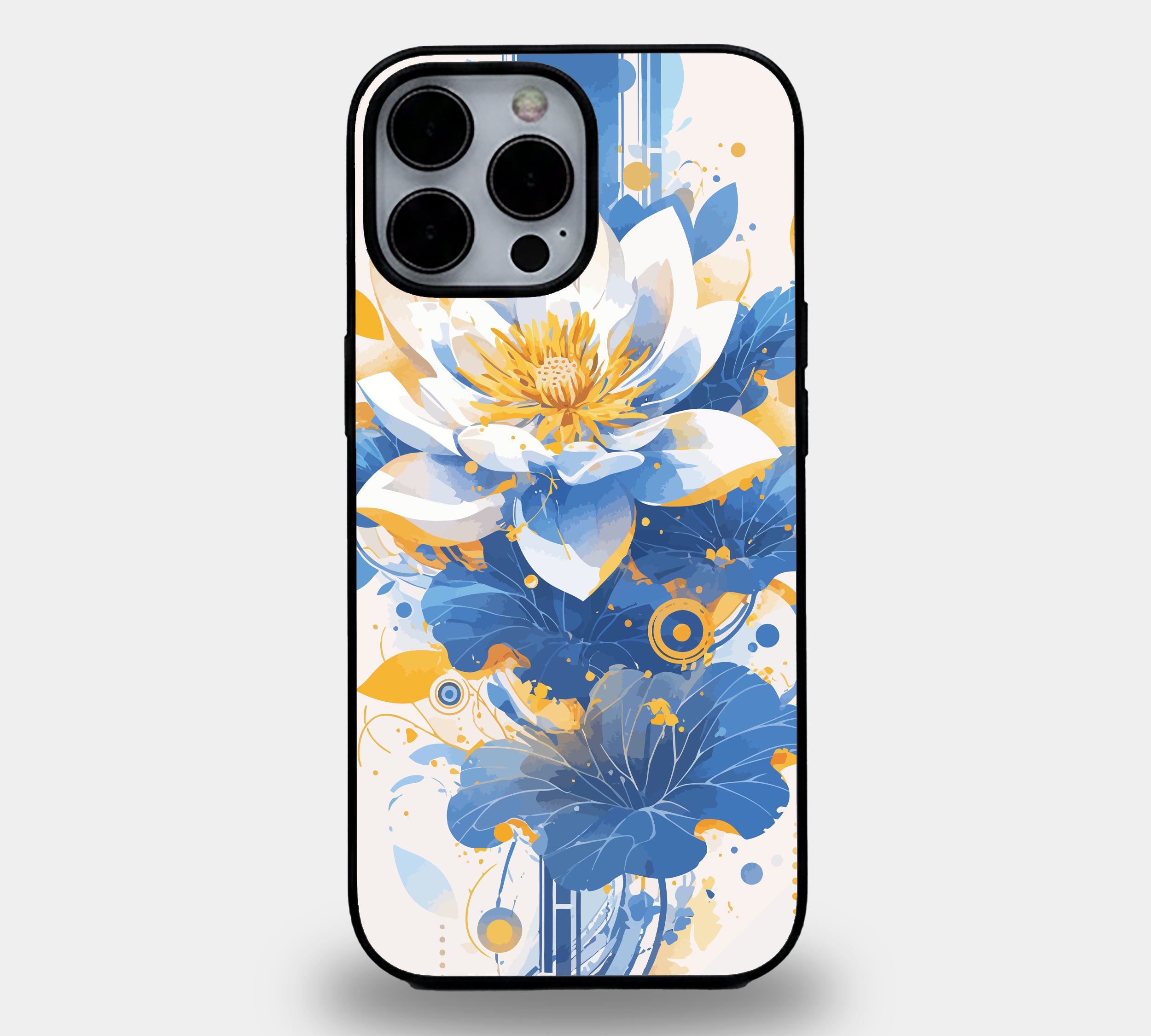 Azure Bloom Floral Abstract | Premium Glass iPhone Mobile Cover Case