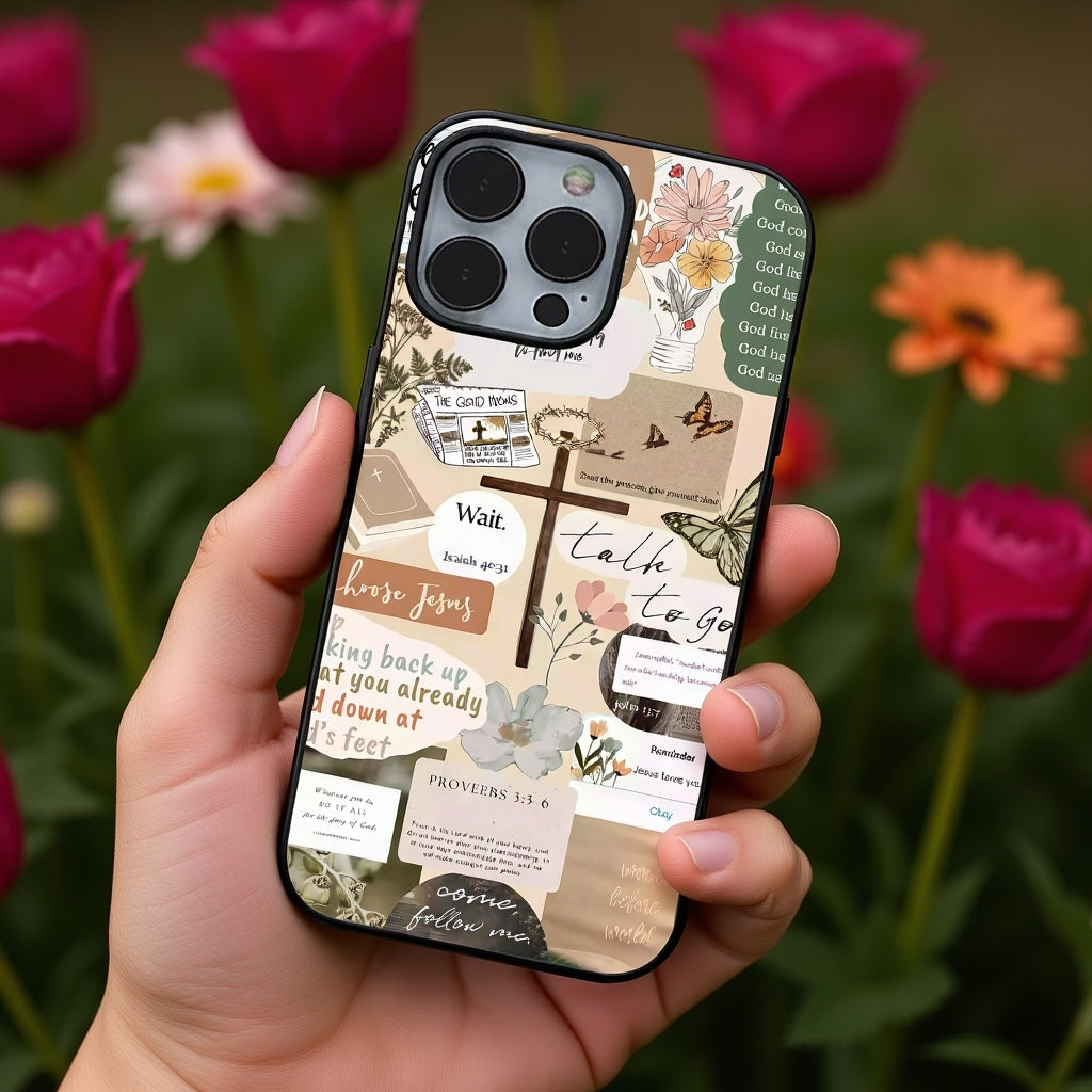 Faith & Florals Scrapbook | Premium Glass iPhone & Samsung Mobile Cover Case