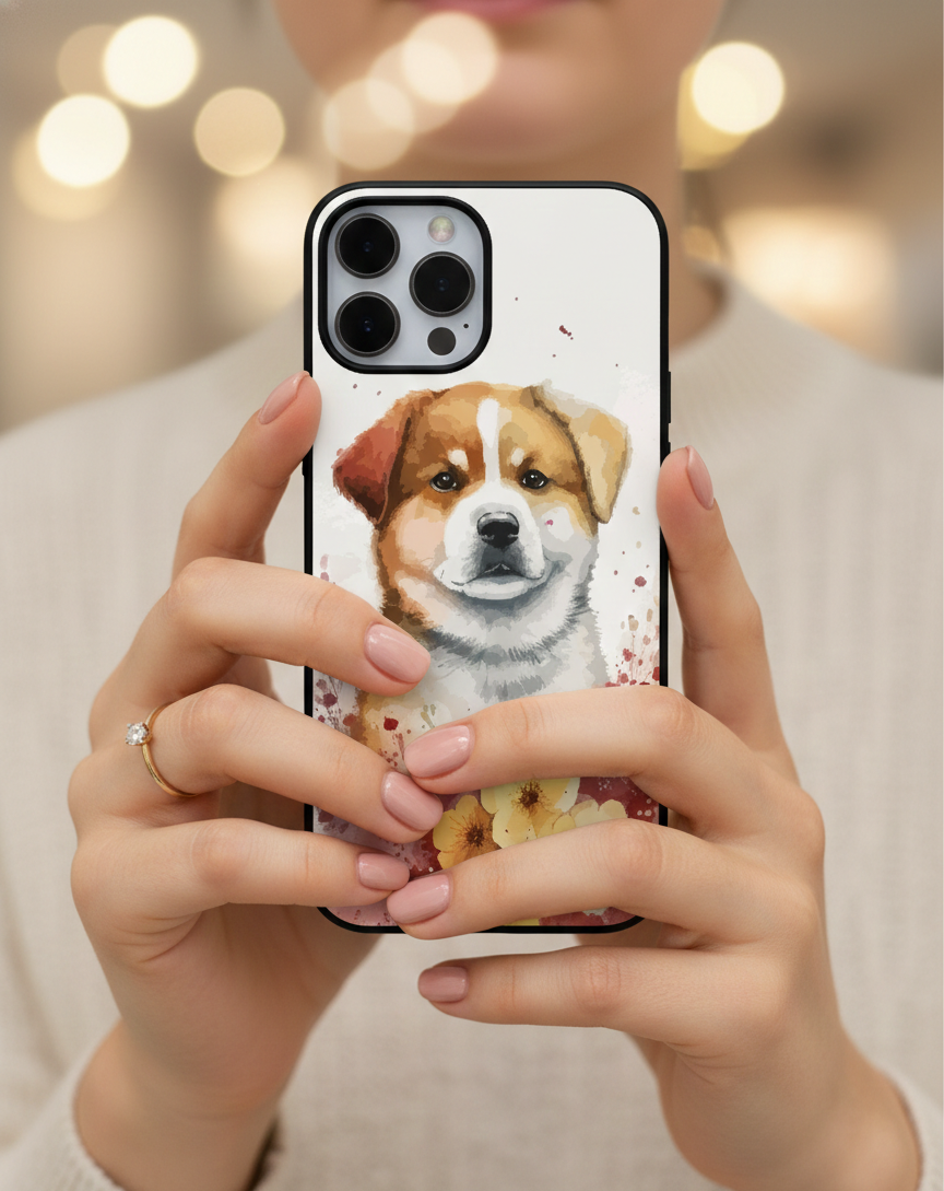 Vintage Floral Dog | Premium Glass iPhone Mobile Cover Case