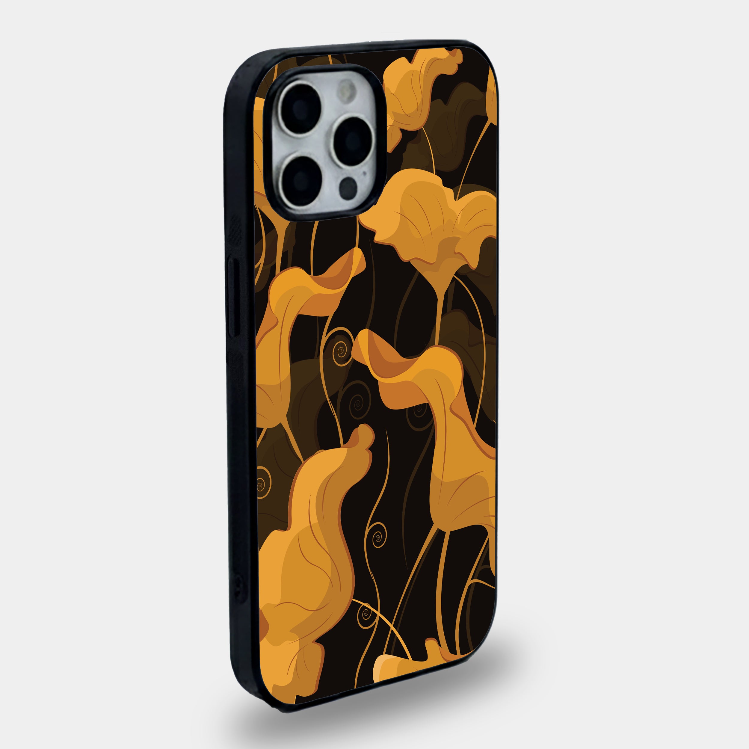Amber Flow Gold & Black Floral | Premium Glass iPhone Mobile Cover Case