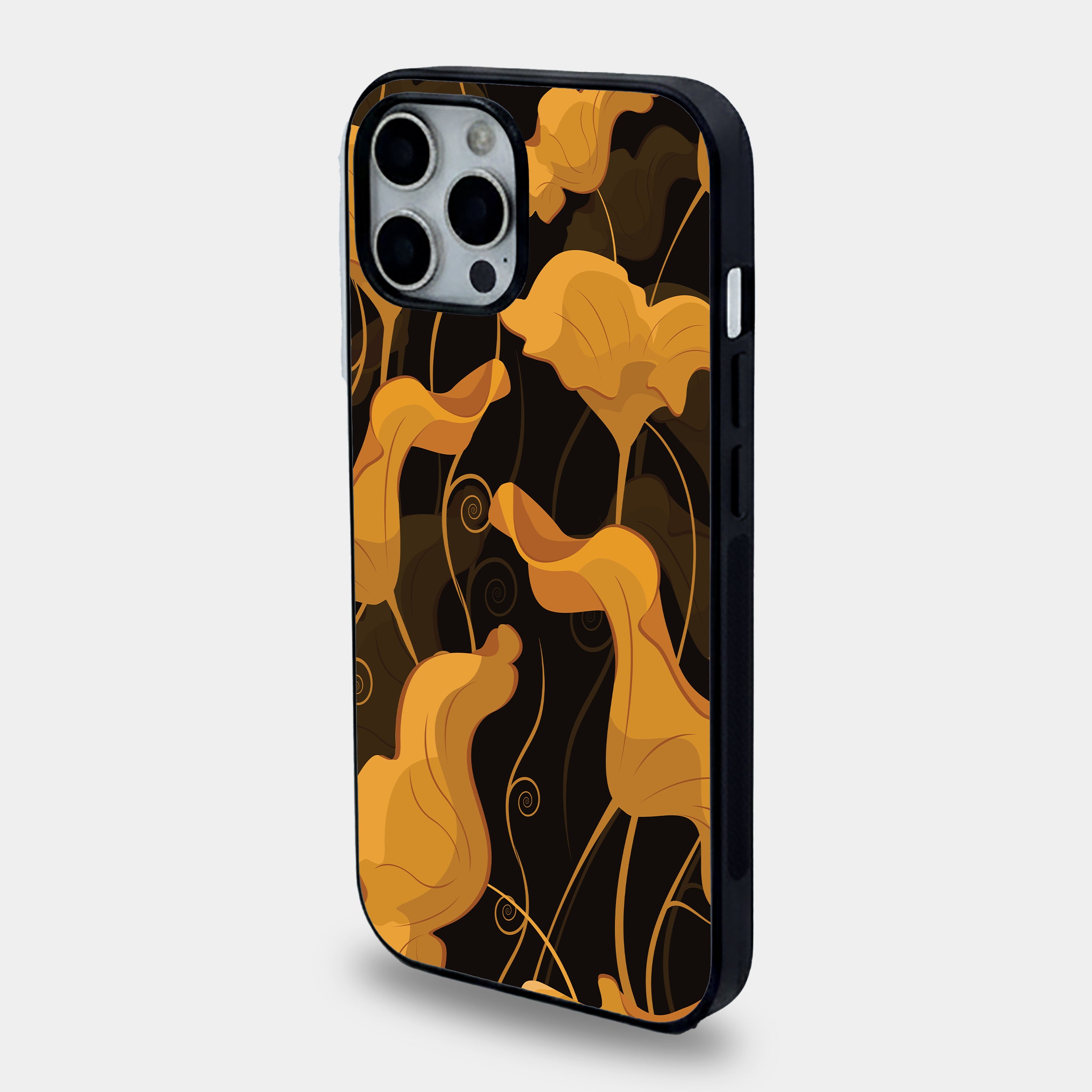 Amber Flow Gold & Black Floral | Premium Glass iPhone Mobile Cover Case