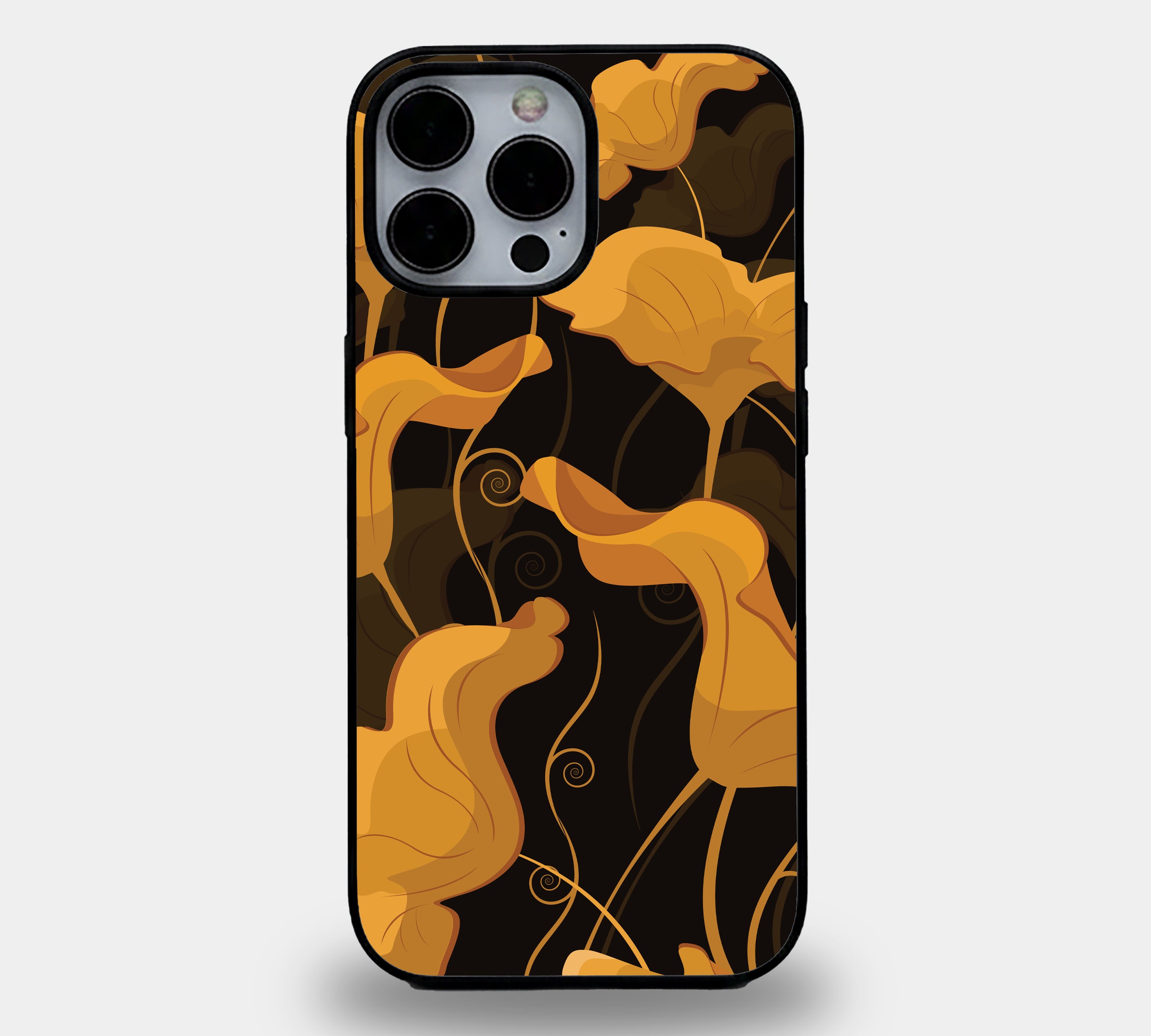 Amber Flow Gold & Black Floral | Premium Glass iPhone Mobile Cover Case