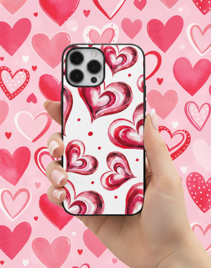 Vibrant Watercolor Layered Hearts | Premium Glass iPhone & Samsung Mobile Cover Case