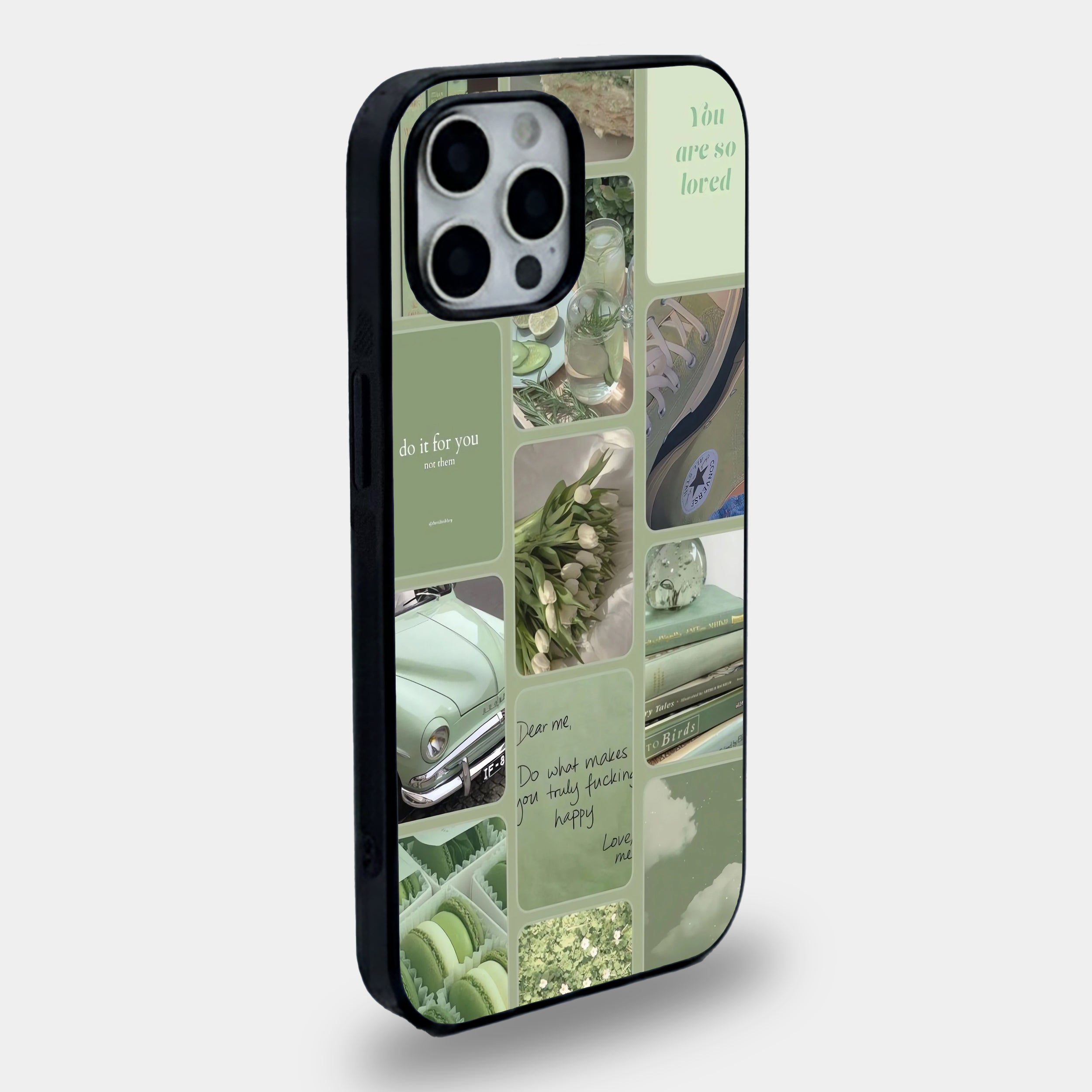 Sage Green Aesthetic Collage | Premium Glass iPhone & Samsung Mobile Cover Case