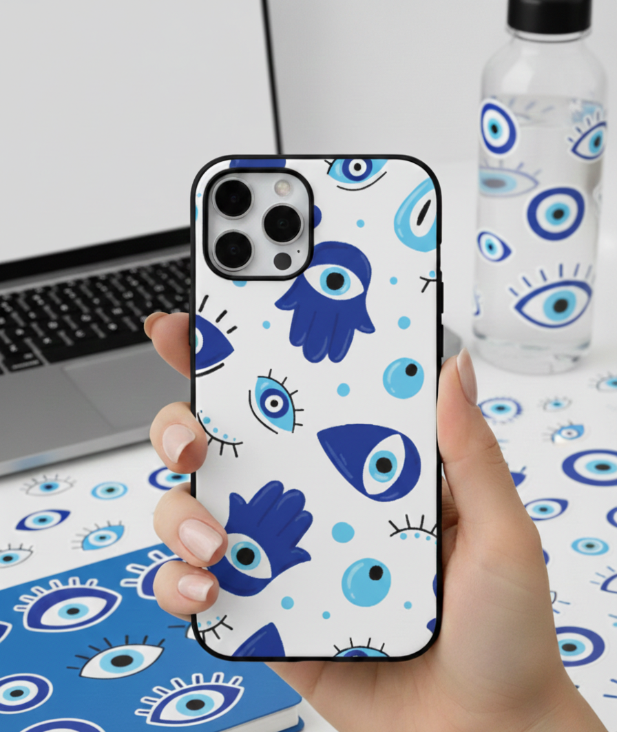 Hamsa Hand & Evil Eye Pattern | Premium Glass iPhone Mobile Cover Case