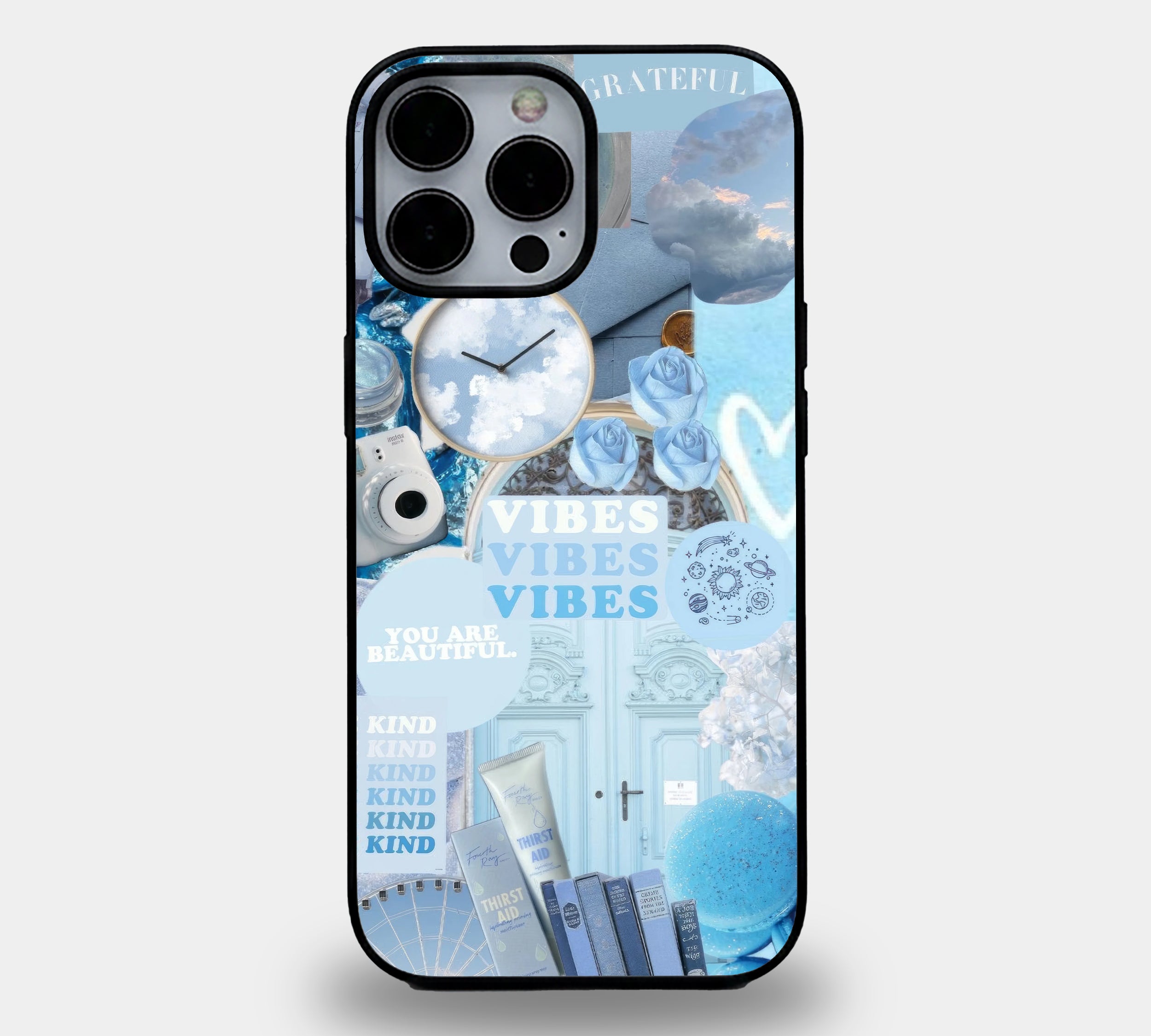 Dreamy Blue Aesthetic Collage | Premium Glass iPhone & Samsung Mobile Cover Case