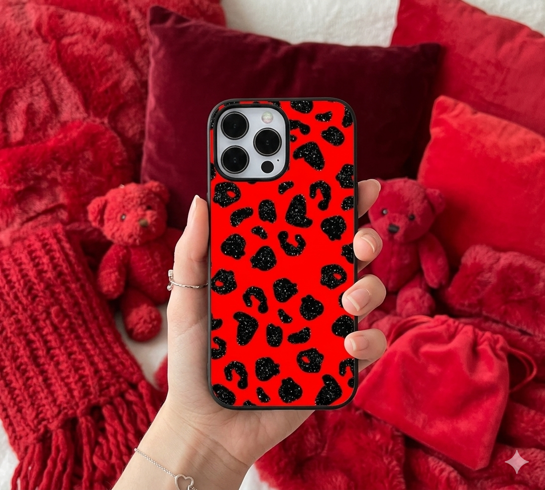 Red Black Leopard Print | Premium Glass iPhone & Samsung Mobile Cover Case