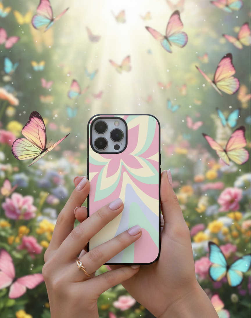 Retro Pastel Butterfly Waves| Premium Glass iPhone Mobile Cover Case