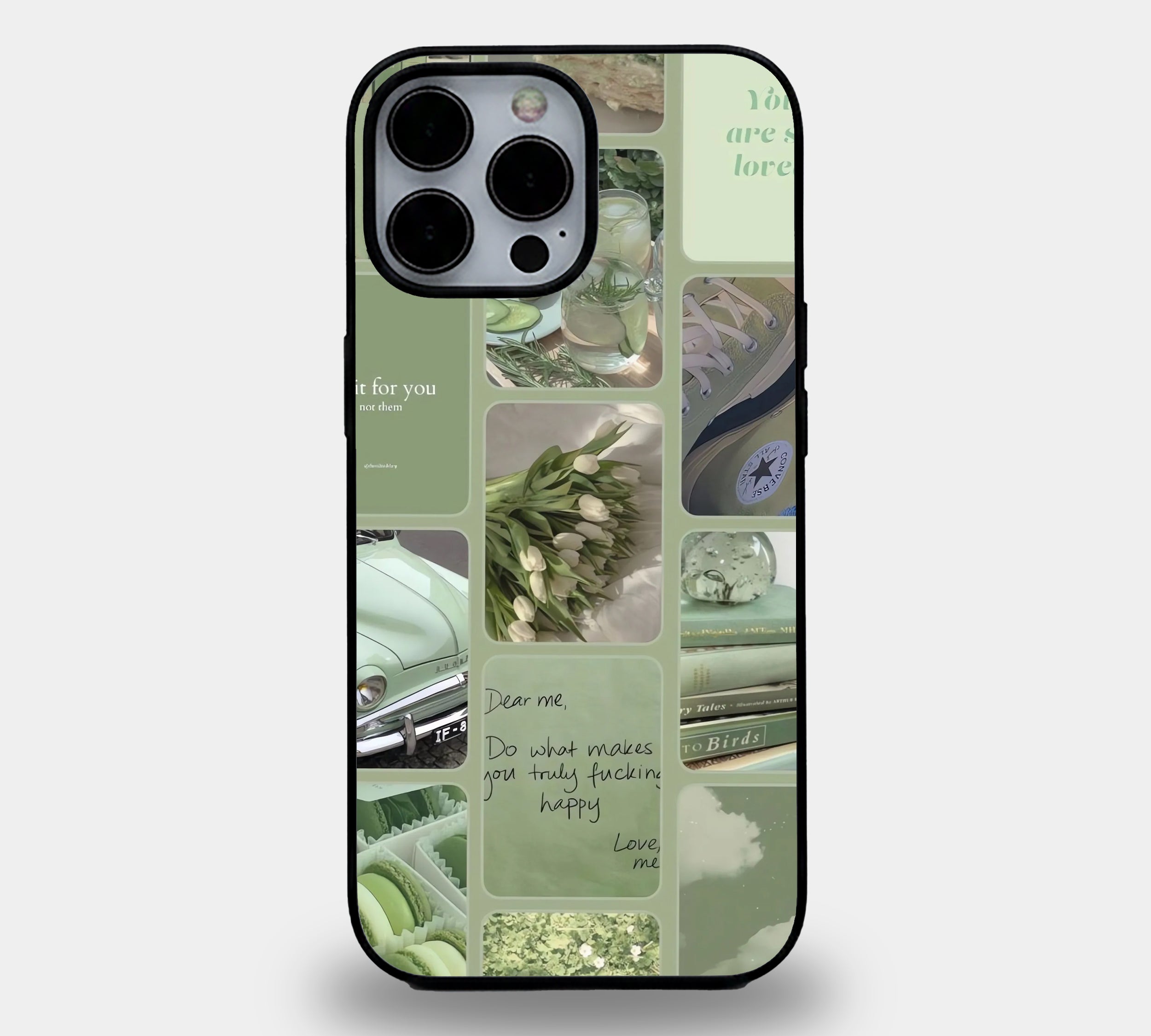 Sage Green Aesthetic Collage | Premium Glass iPhone & Samsung Mobile Cover Case