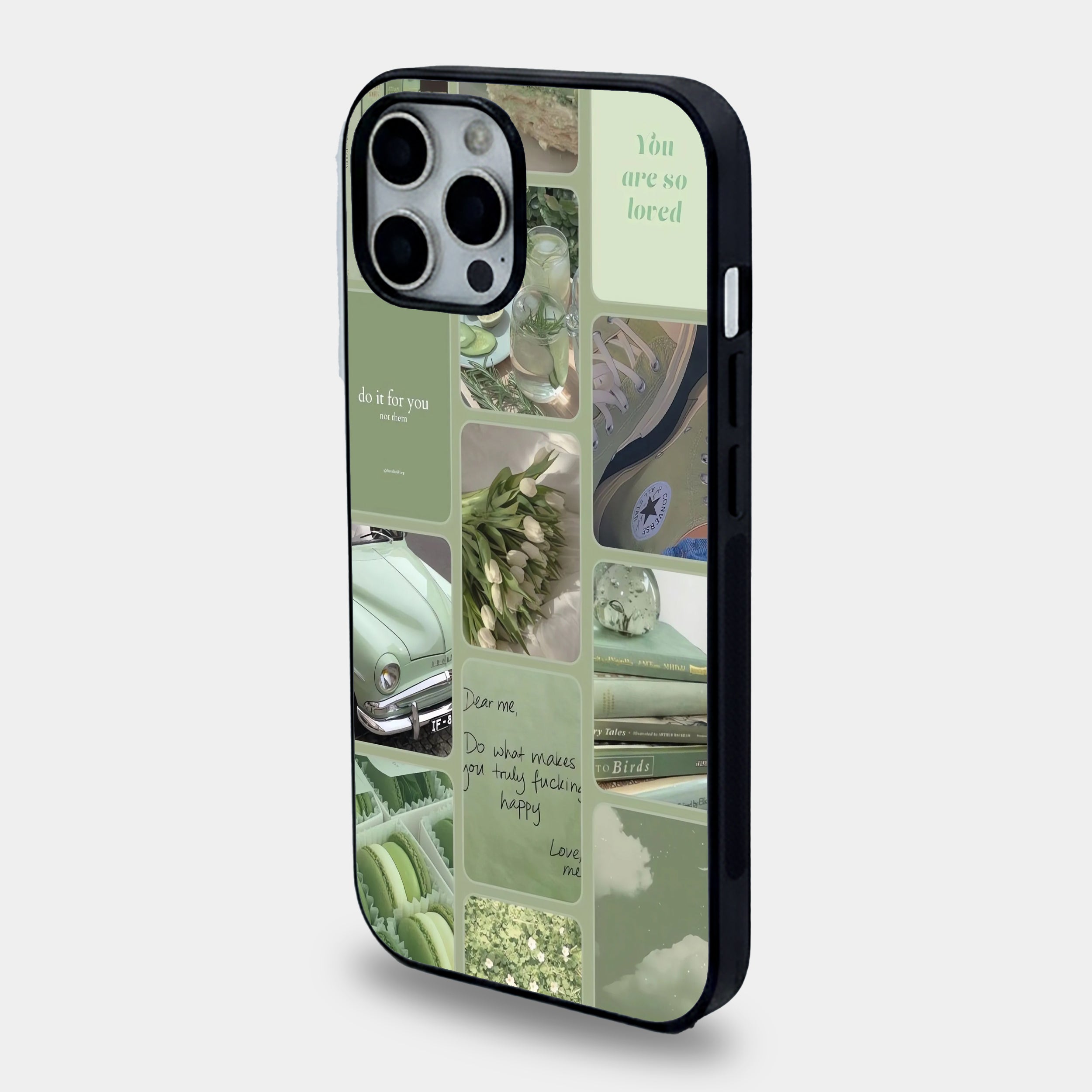Sage Green Aesthetic Collage | Premium Glass iPhone & Samsung Mobile Cover Case