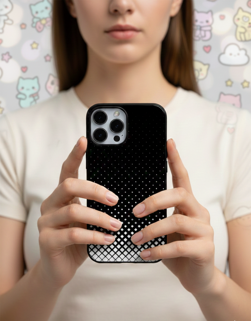 Monochrome Halftone Gradient | Premium Glass iPhone Mobile Cover Case