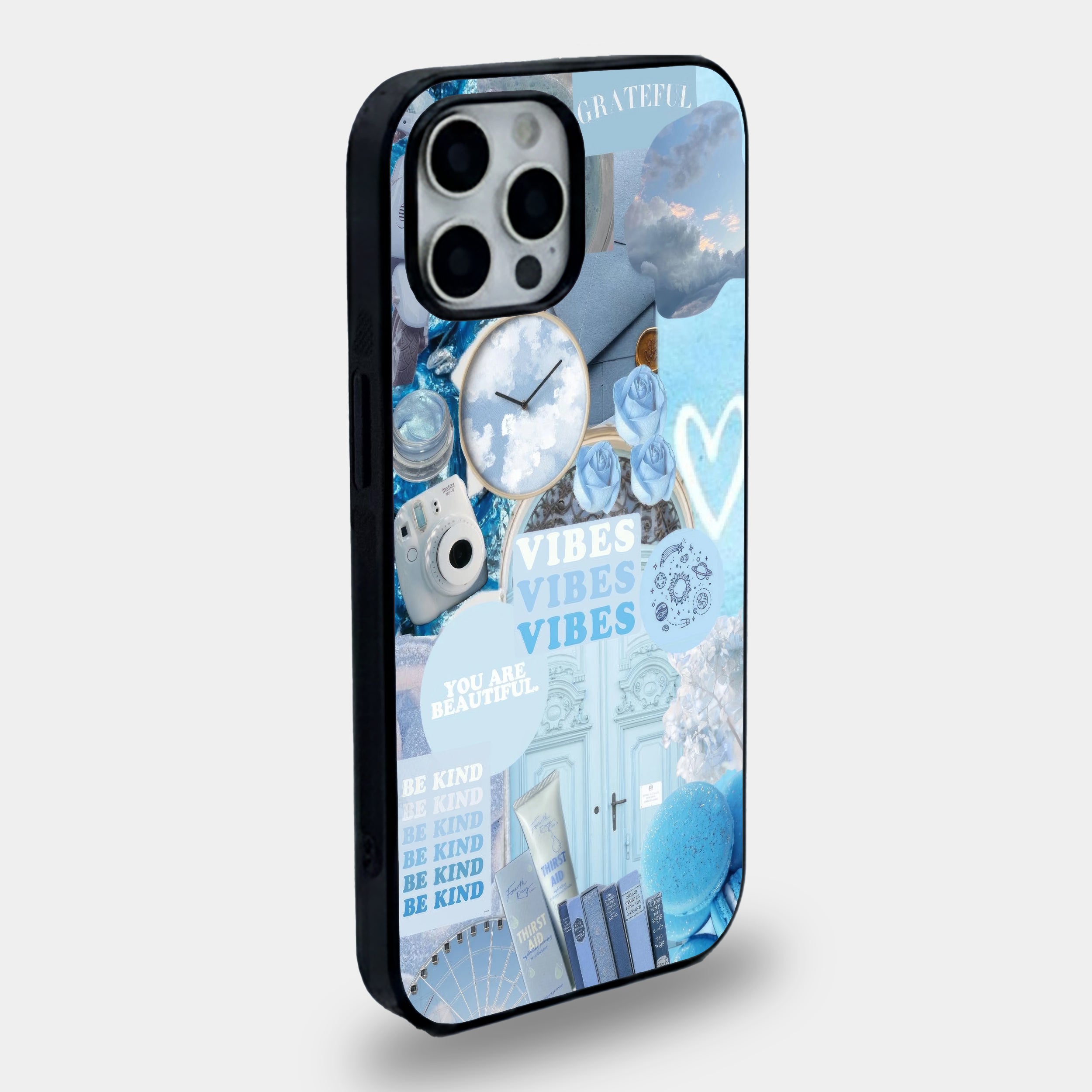Dreamy Blue Aesthetic Collage | Premium Glass iPhone & Samsung Mobile Cover Case