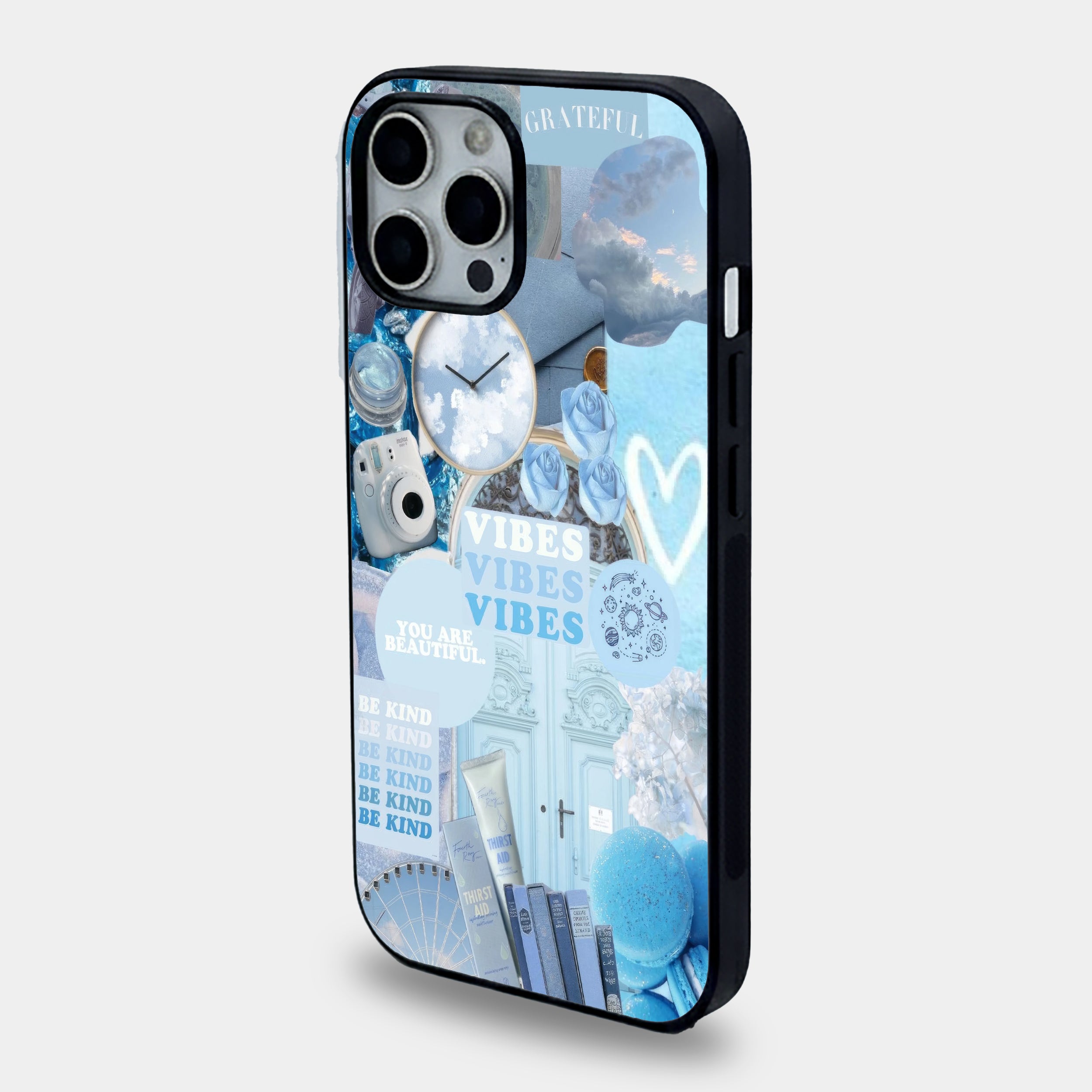 Dreamy Blue Aesthetic Collage | Premium Glass iPhone & Samsung Mobile Cover Case