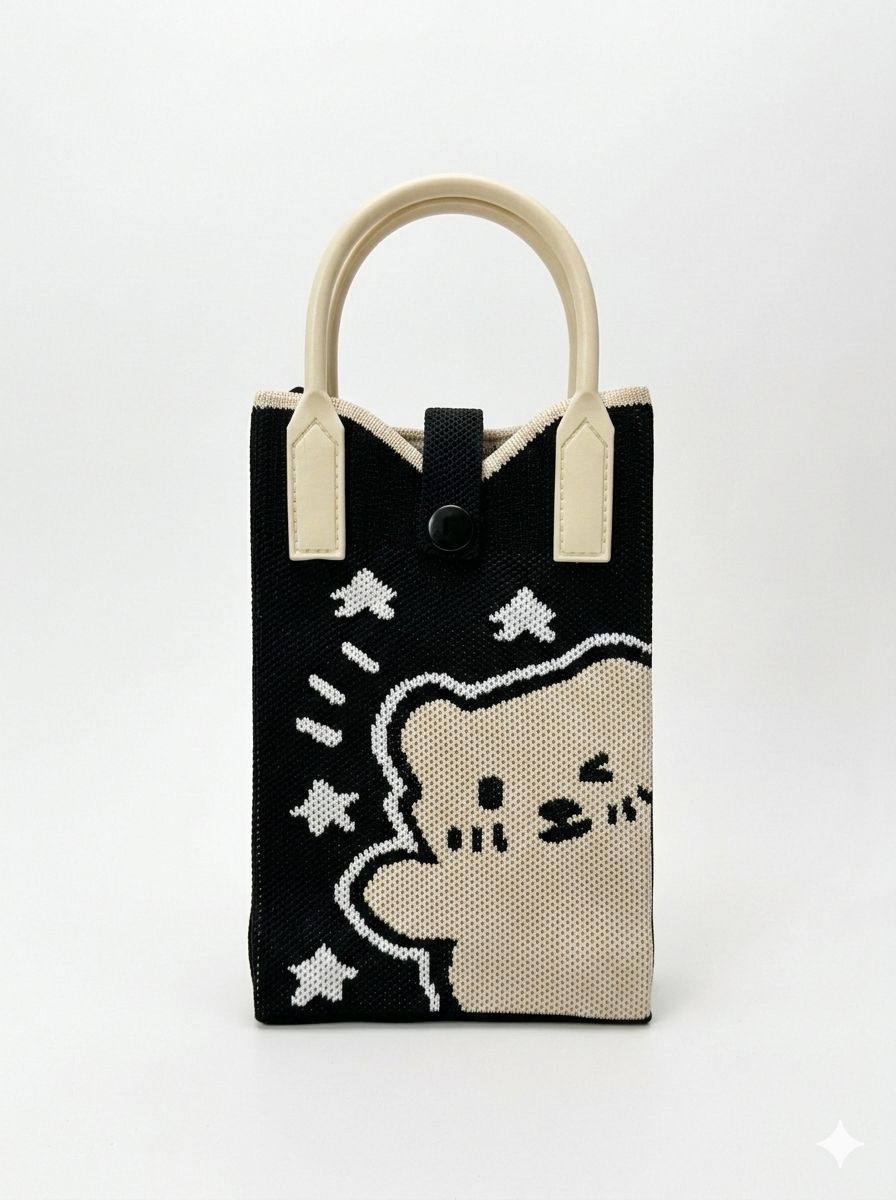 Trendy Crossbody Mobile Sling Bag with Strap & Silicone Handle | Teddy Classic Black Background