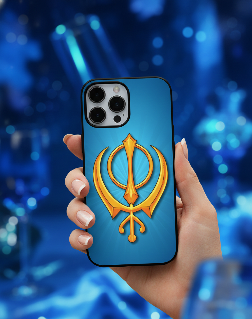 Golden Khanda Sikh Symbol | Premium Glass iPhone Mobile Cover Case