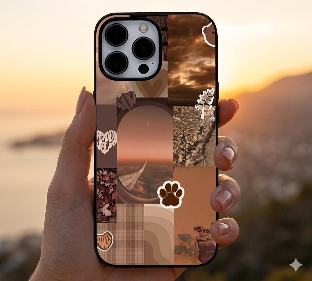 Vintage Brown Aesthetic Collage | Premium Glass iPhone & Samsung Mobile Cover Case