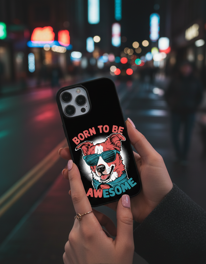 Born To Be Awesome Dog | Premium Glass iPhone Mobile Cover Case