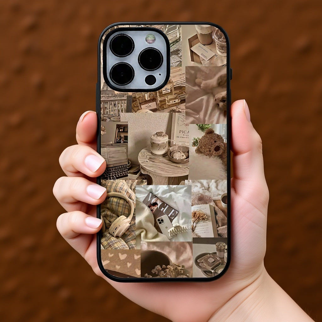 Brown Aesthetic Collage | Premium Glass iPhone & Samsung Mobile Cover Case
