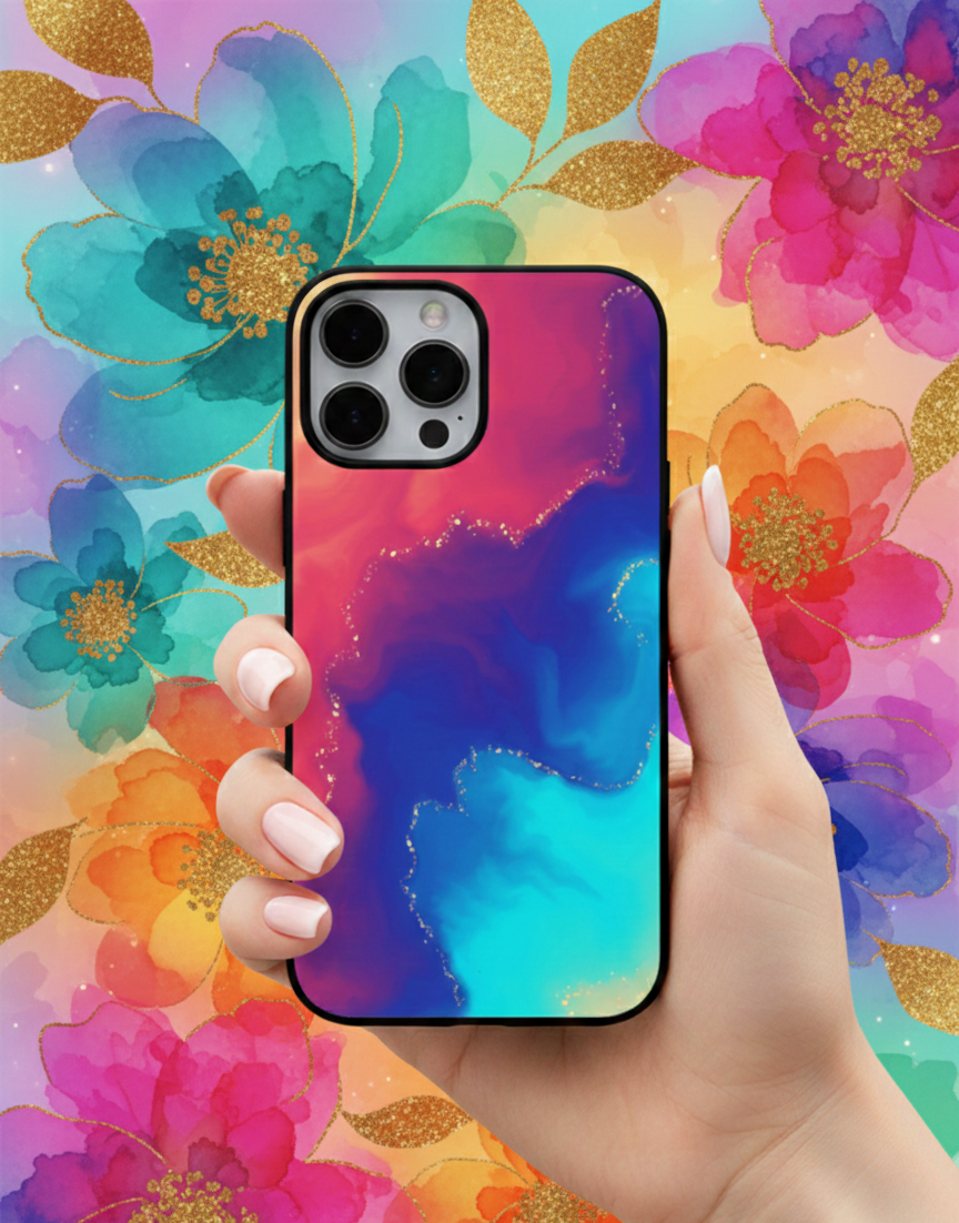 Celestial Tide Gold-Veined Abstract Fluid Art | Premium Glass iPhone Mobile Cover Case