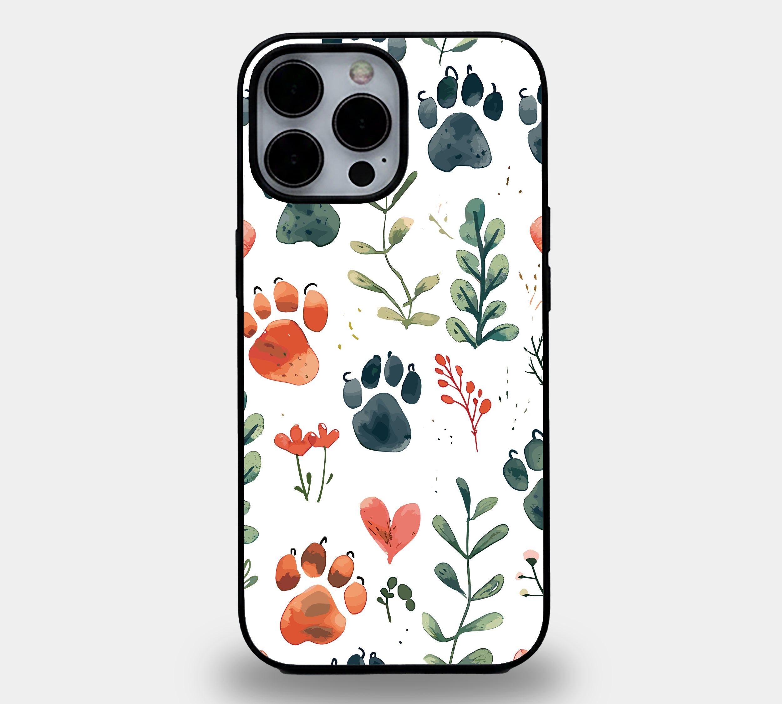 Dog Paws & Botanical | Premium Glass iPhone Mobile Cover Case