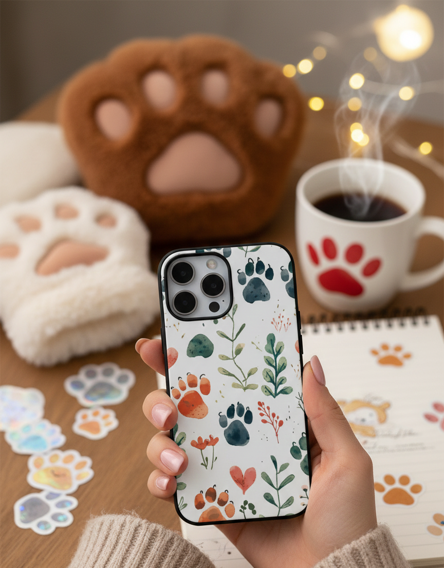 Dog Paws & Botanical | Premium Glass iPhone & Samsung Mobile Cover Case
