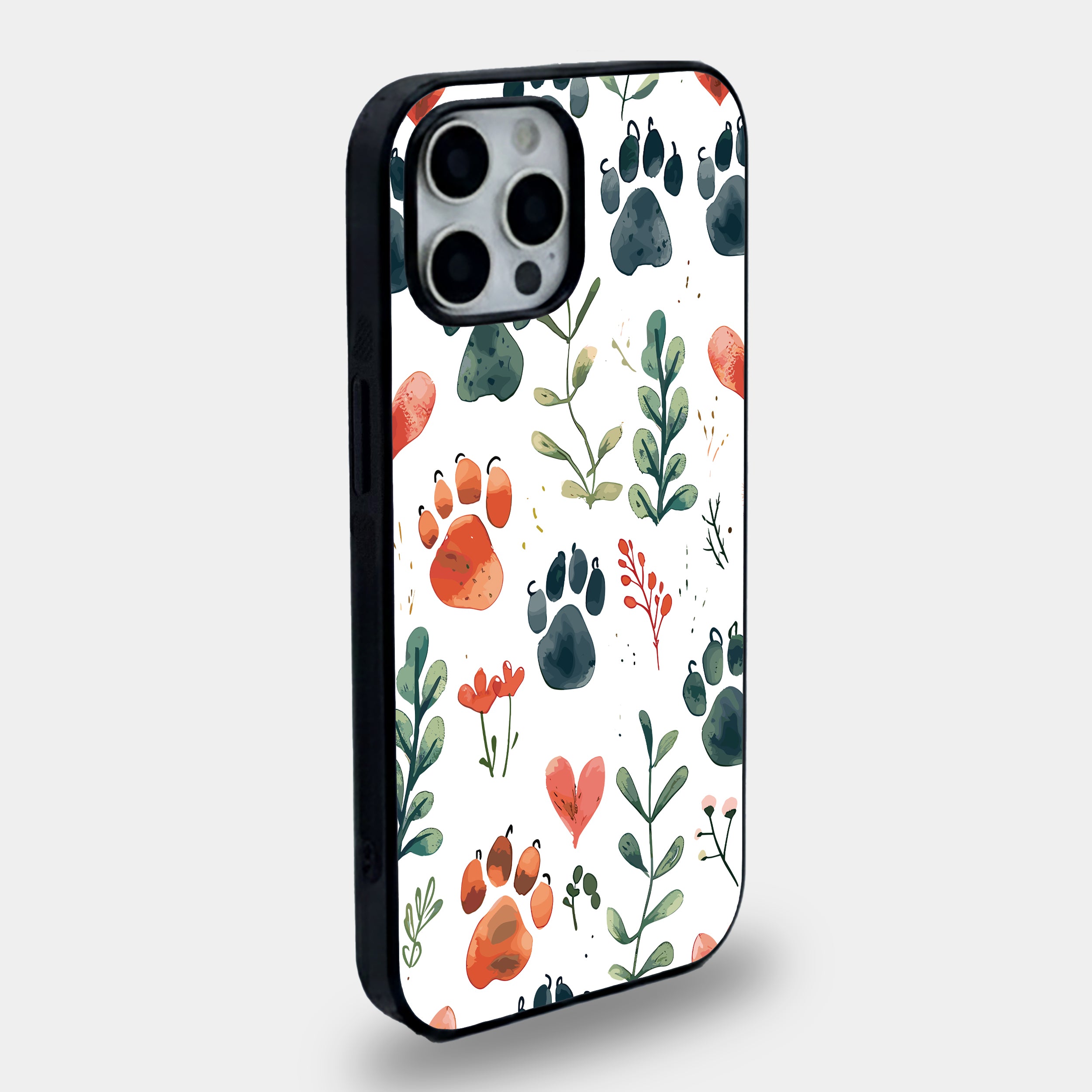 Dog Paws & Botanical | Premium Glass iPhone Mobile Cover Case
