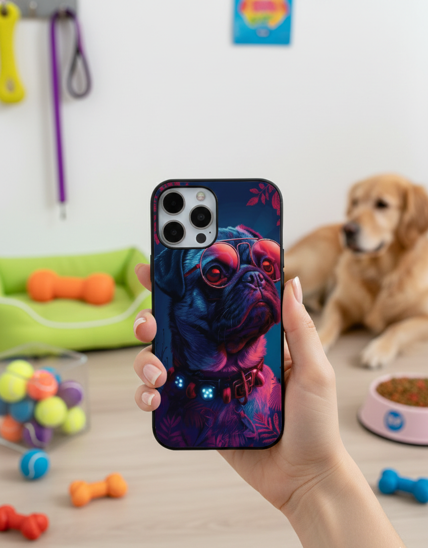 Neon Pug Vibes | Premium Glass iPhone & Samsung Mobile Cover Case