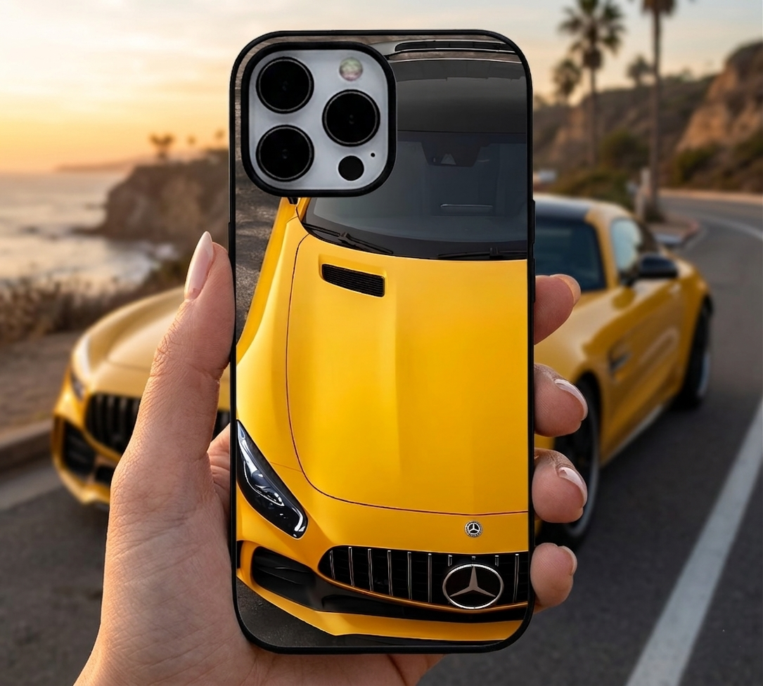 Mercedes-AMG GT Yellow Supercar | Premium Glass iPhone & Samsung Mobile Cover Case