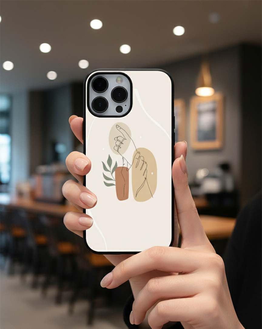 Minimalist Line Art Hands | Premium Glass iPhone & Samsung Mobile Cover Case