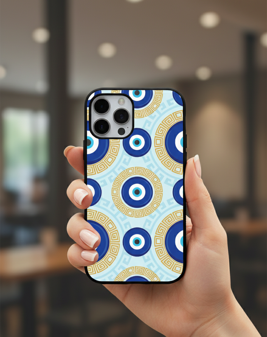 Greek Evil Eye Geometric | Premium Glass iPhone Mobile Cover Case
