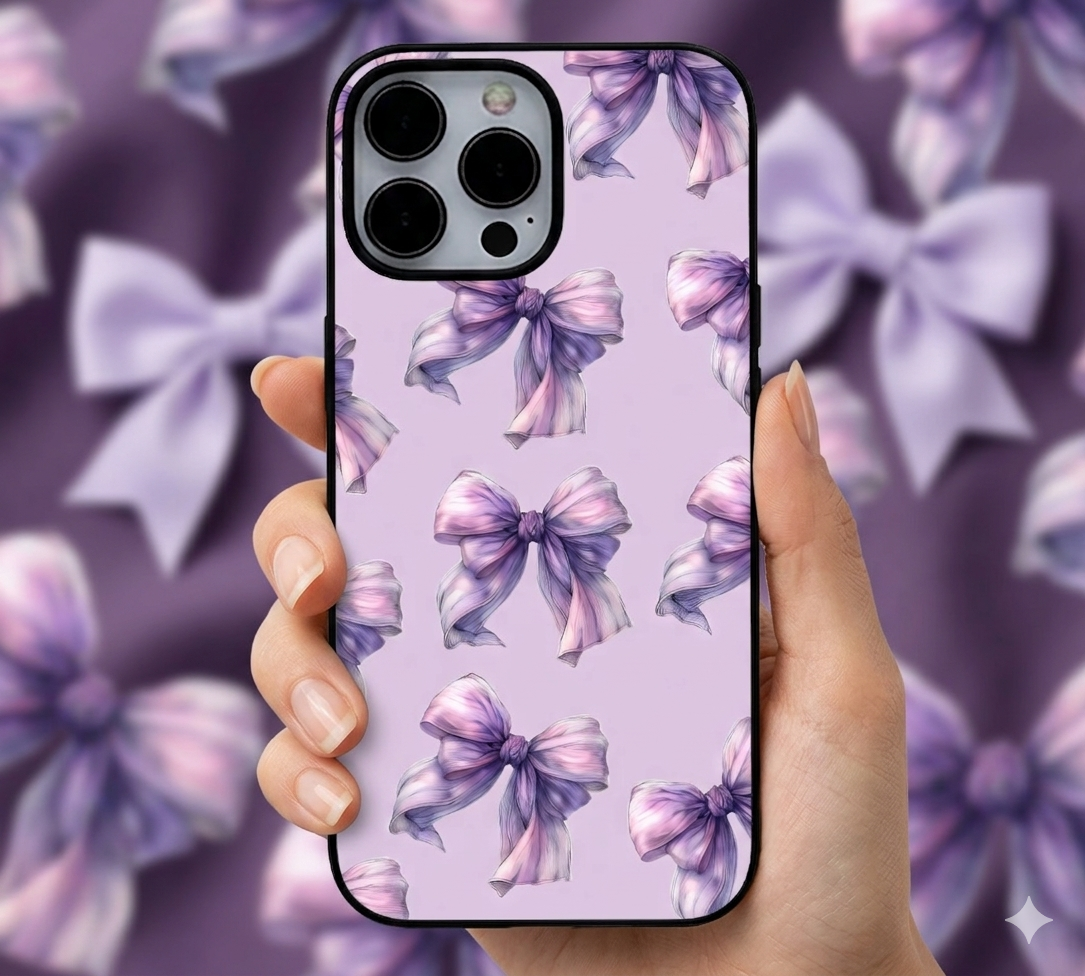 Soft Lavender Ribbon Bows | Premium Glass iPhone & Samsung Mobile Cover Case