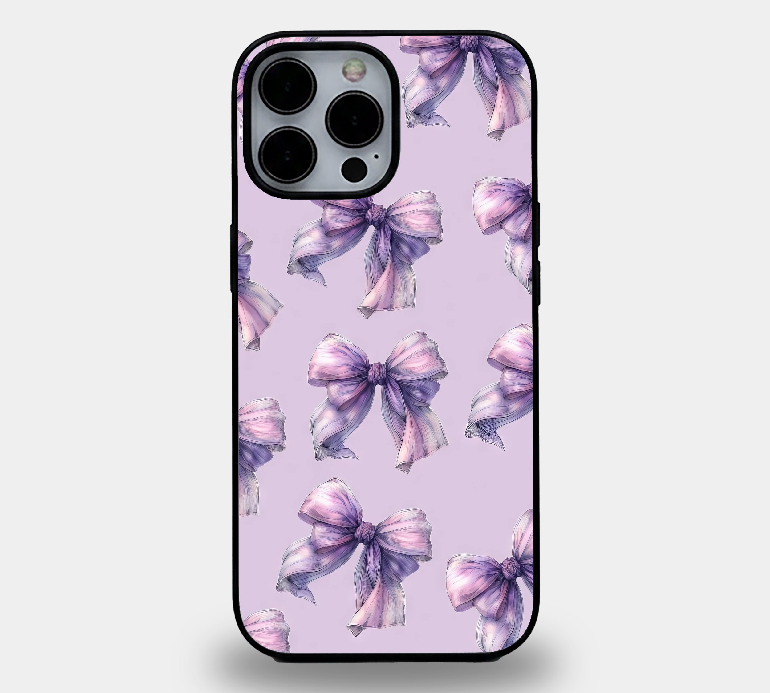 Soft Lavender Ribbon Bows | Premium Glass iPhone & Samsung Mobile Cover Case