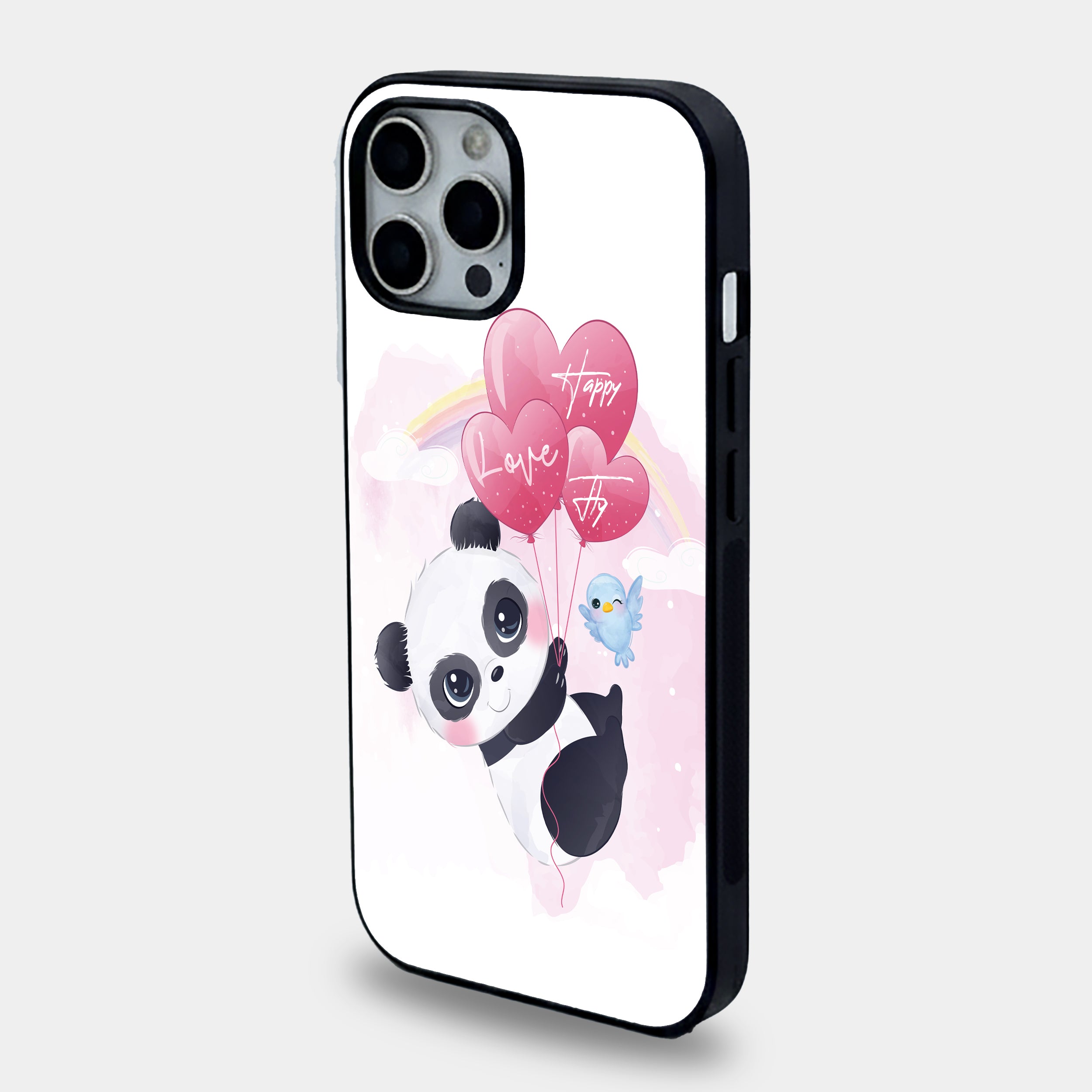 Flying Panda with Heart Balloons | Premium Glass iPhone Mobile Cover Case