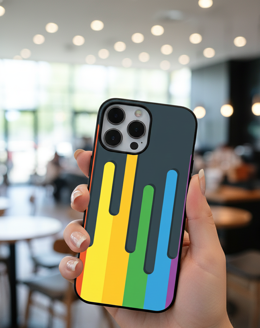 Rainbow Paint Drip Design | Premium Glass iPhone & Samsung Mobile Cover Case