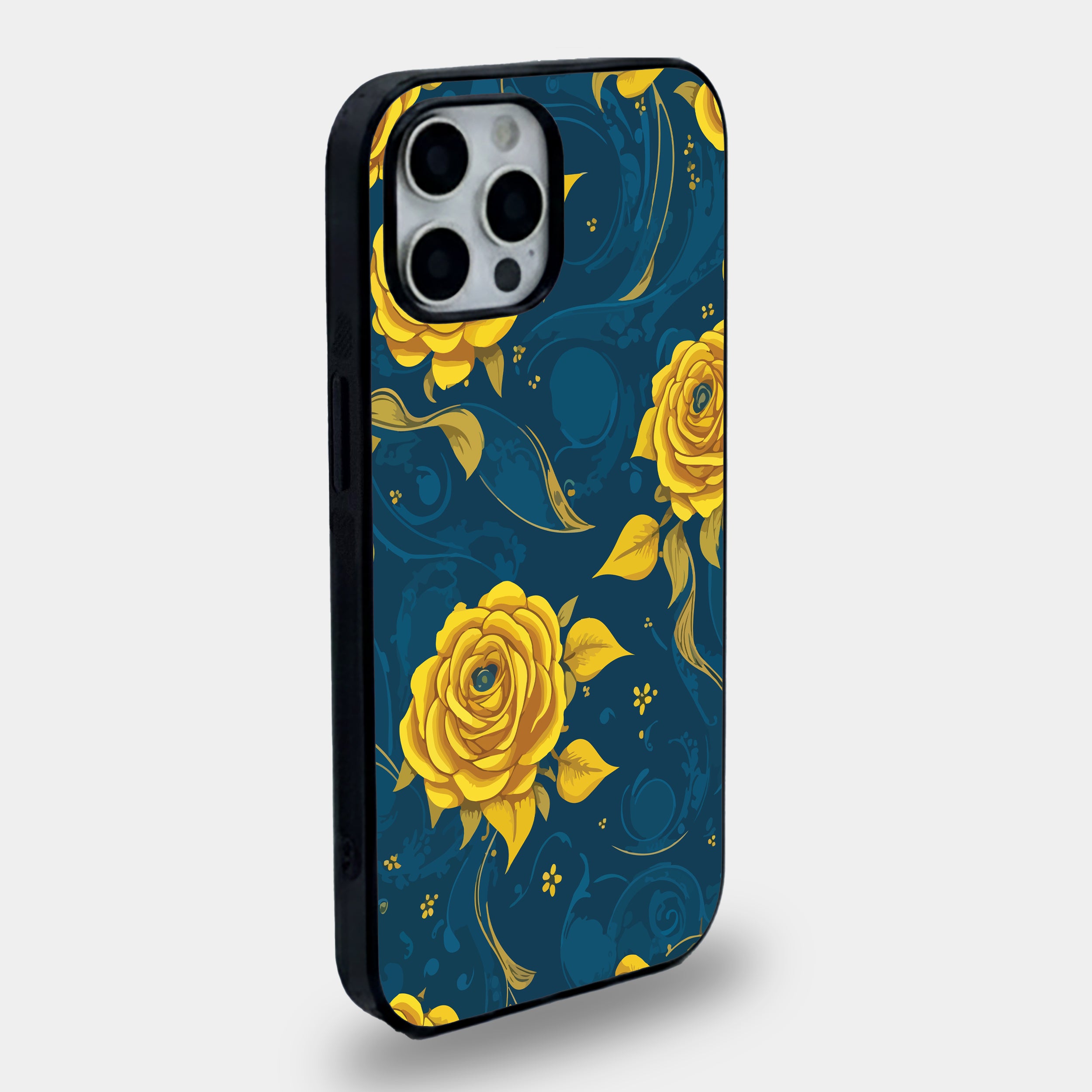 Golden Rose Pattern | Premium Glass iPhone Mobile Cover Case