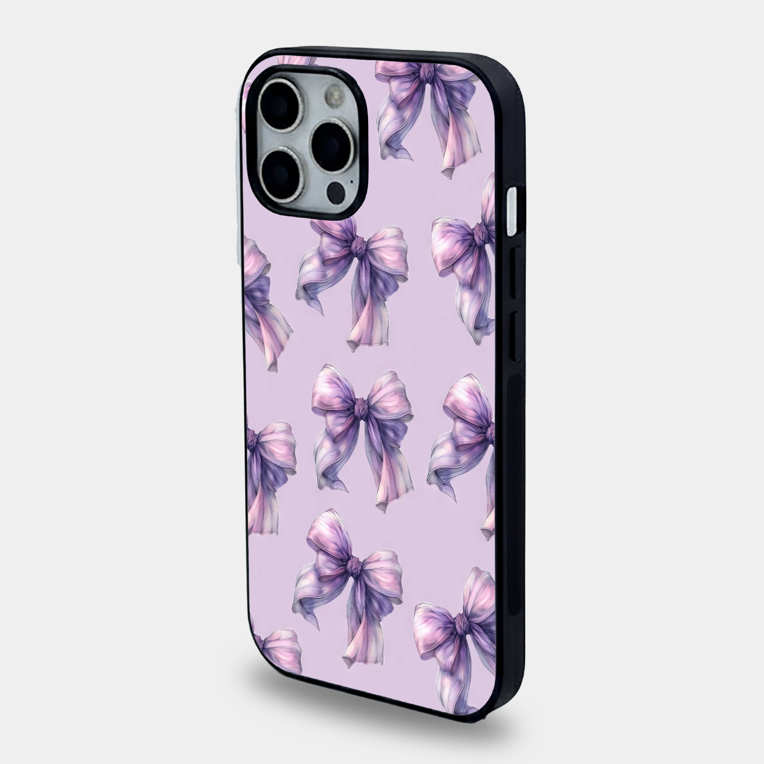 Soft Lavender Ribbon Bows | Premium Glass iPhone & Samsung Mobile Cover Case
