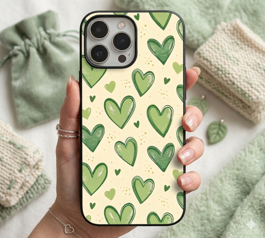 Sage Green Heart Aesthetic | Premium Glass iPhone & Samsung Mobile Cover Case