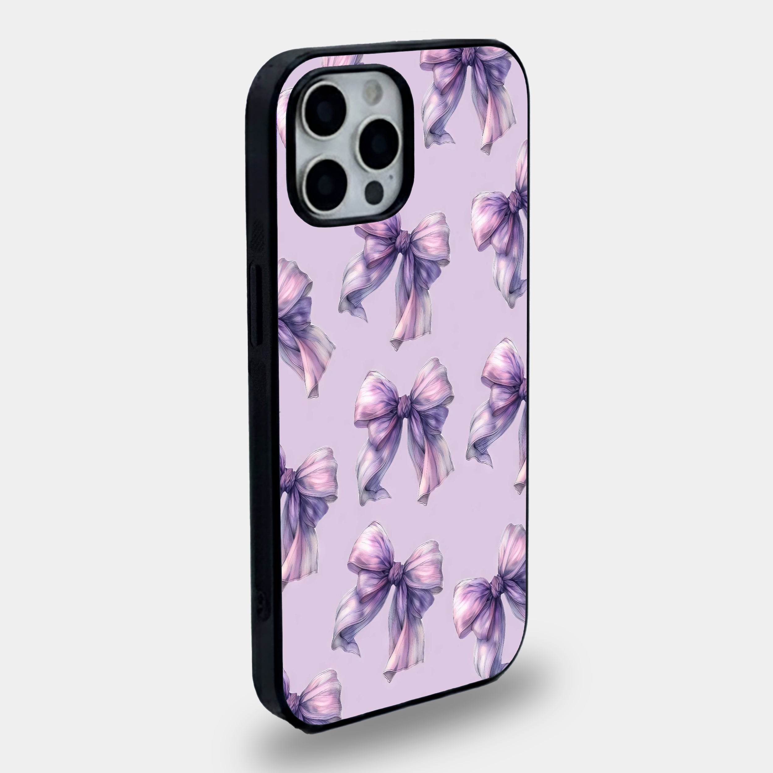 Soft Lavender Ribbon Bows | Premium Glass iPhone & Samsung Mobile Cover Case