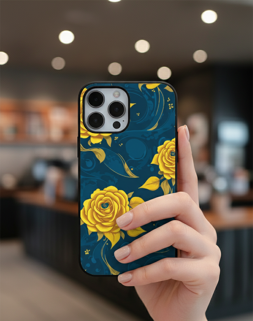 Golden Rose Pattern | Premium Glass iPhone Mobile Cover Case