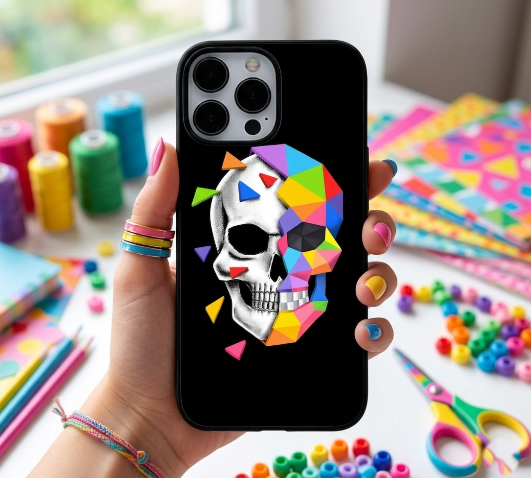 Geometric Colorful Skull | Premium Glass iPhone & Samsung Mobile Cover Case