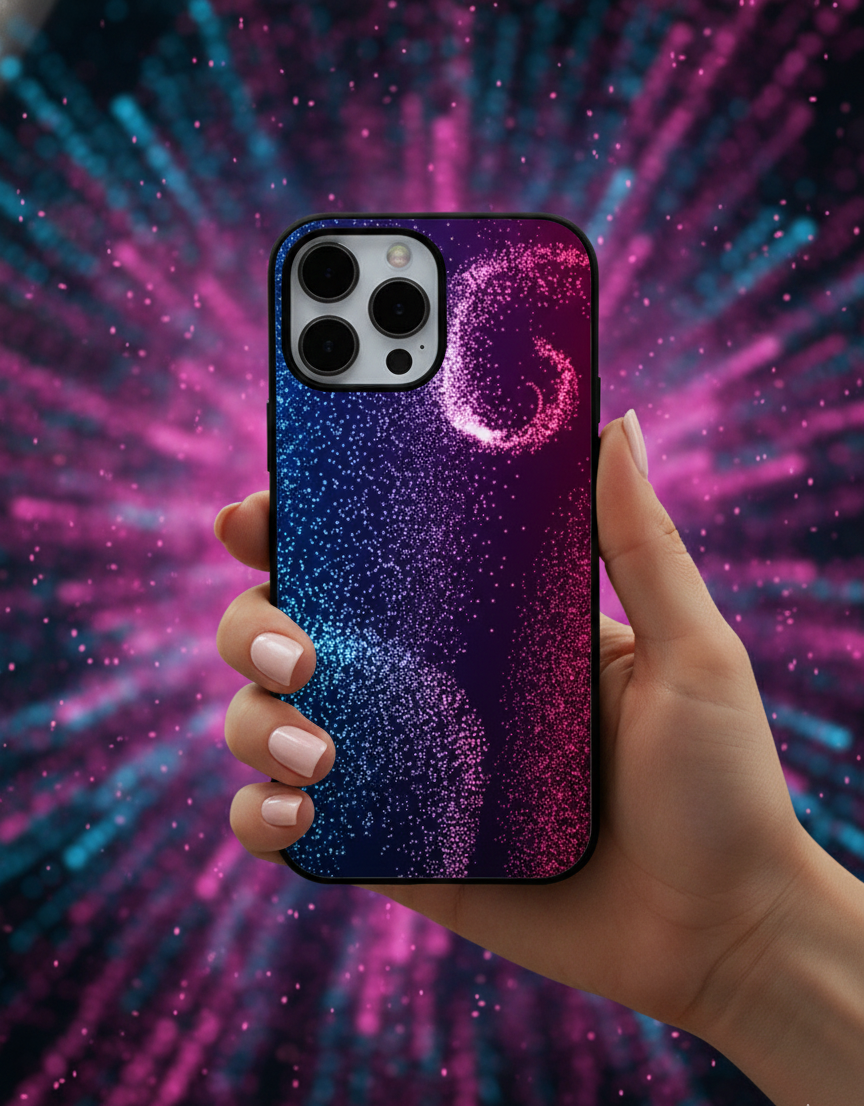 Cosmic Pule Vibrant Glitter Swirl Gradient | Premium Glass iPhone Mobile Cover Case