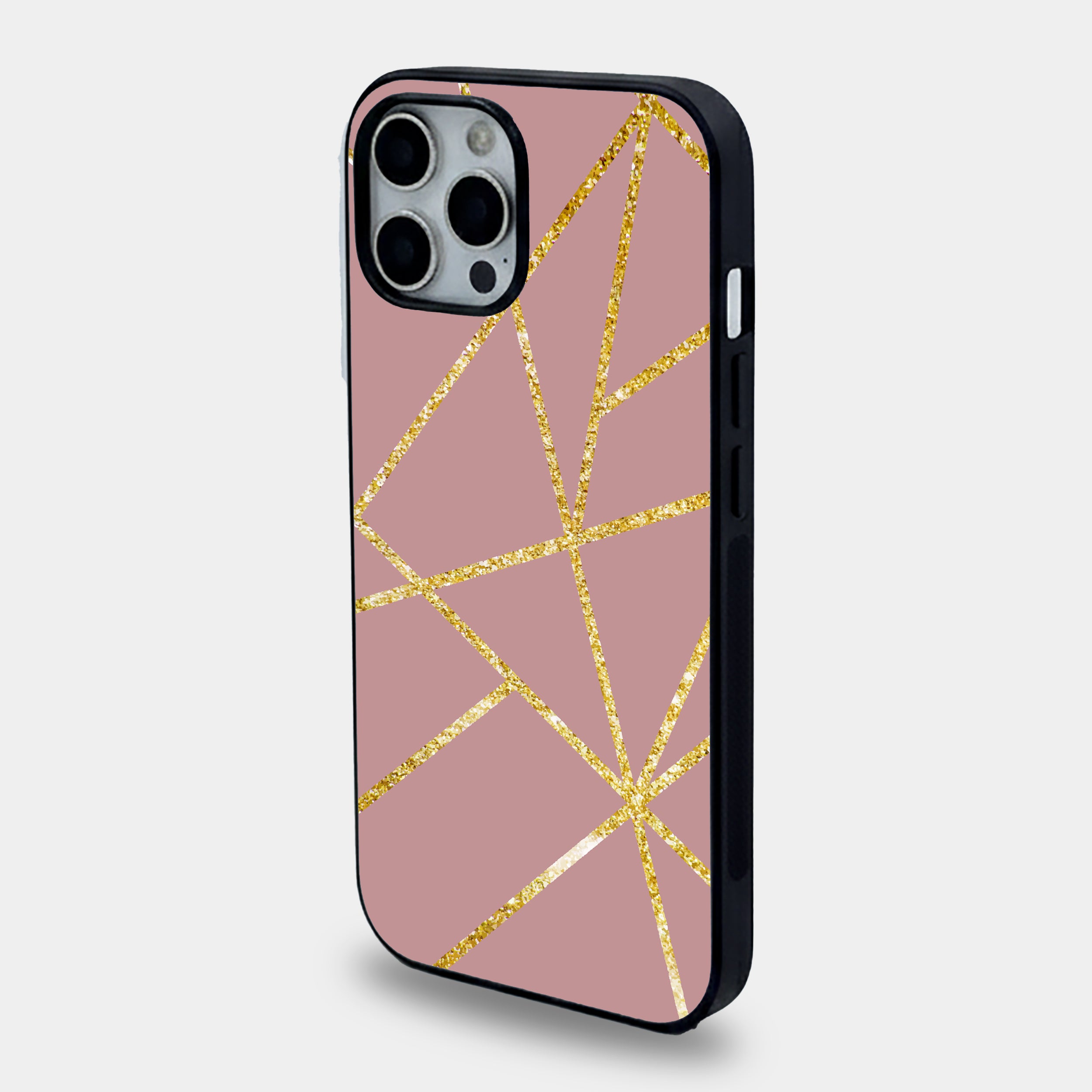 Mauve and Gold Glitter Geometric | Premium Glass iPhone Mobile Cover Case
