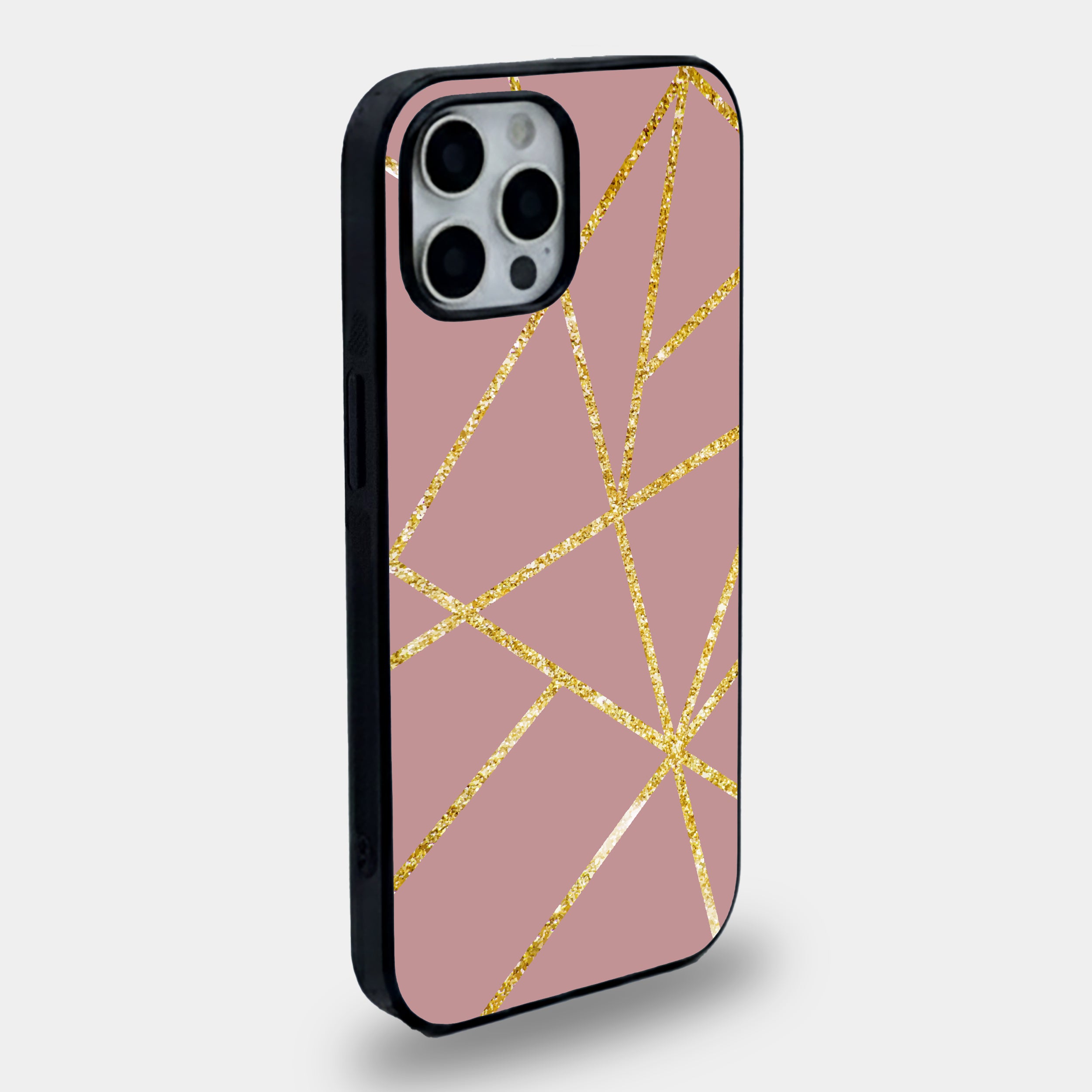 Mauve and Gold Glitter Geometric | Premium Glass iPhone Mobile Cover Case