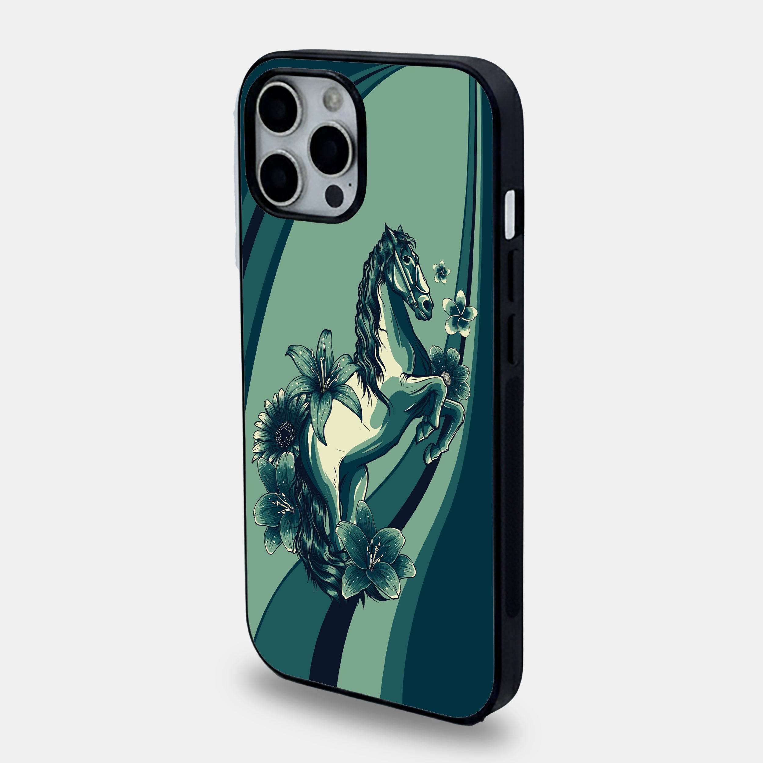 Emerald Stallion & Lily Floral Art | Premium Glass iPhone Mobile Cover Case