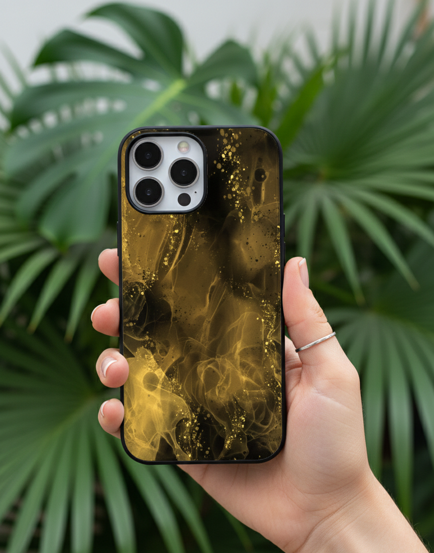 Golden Nebula Alcohol Ink | Premium Glass iPhone Mobile Cover Case