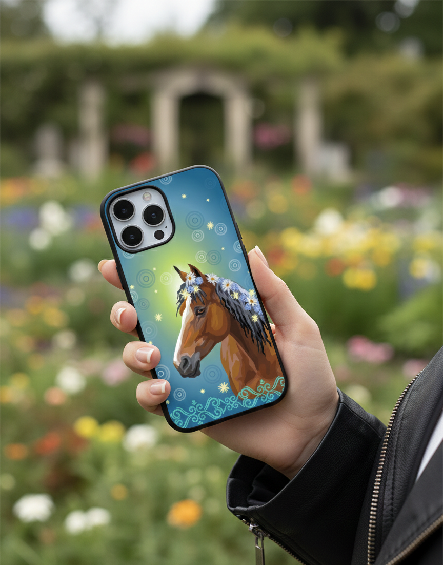 Boho Floral Horse | Premium Glass iPhone Mobile Cover Case