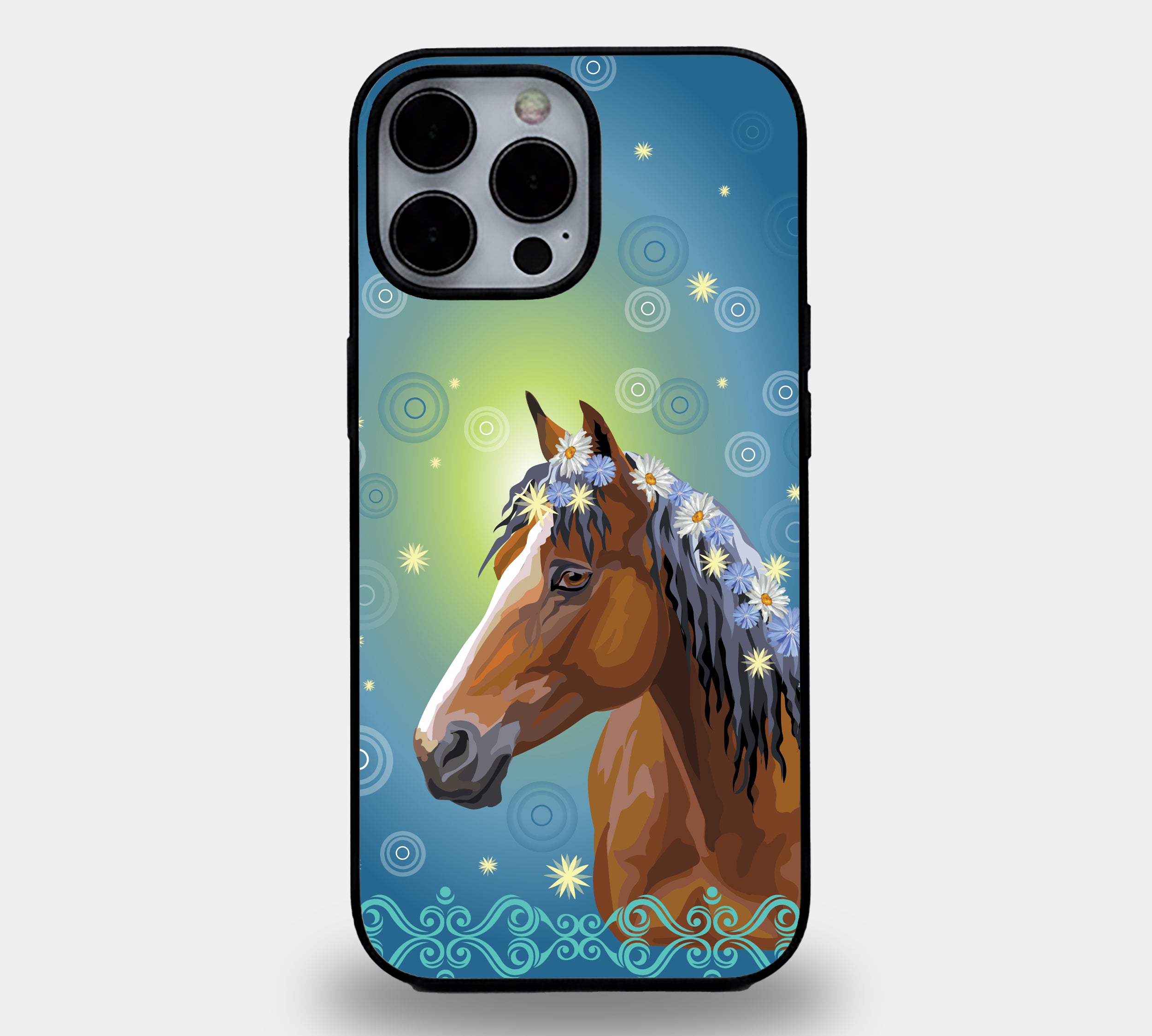 Boho Floral Horse | Premium Glass iPhone Mobile Cover Case