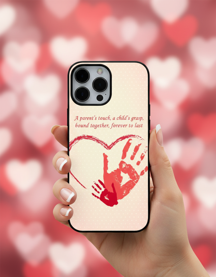 Parent & Child Handprint Heart | Premium Glass iPhone Mobile Cover Case