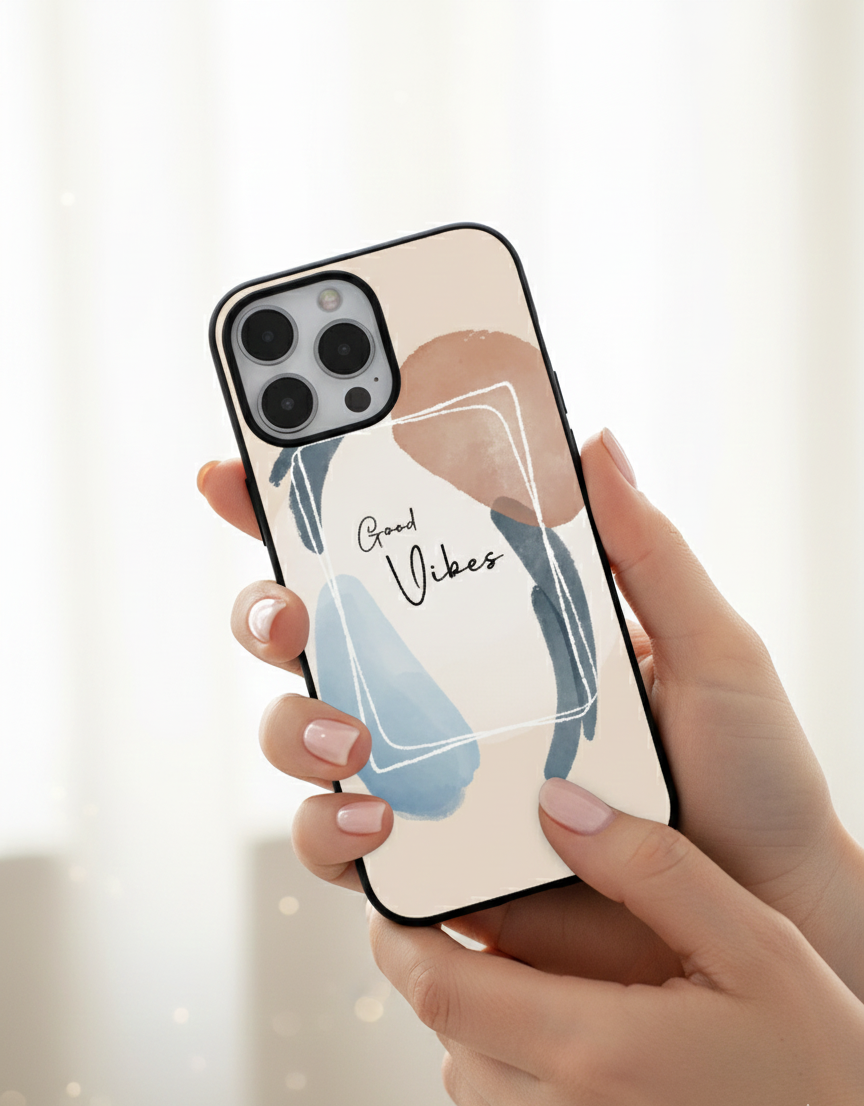 Good Vibes Abstract Watercolor Boho | Premium Glass iPhone Mobile Cover Case